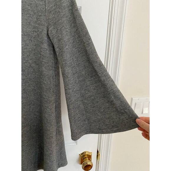 THML Gray Sweater Swing Dress Bell Sleeves Elbow Patches Crewneck - Picture 4 of 6
